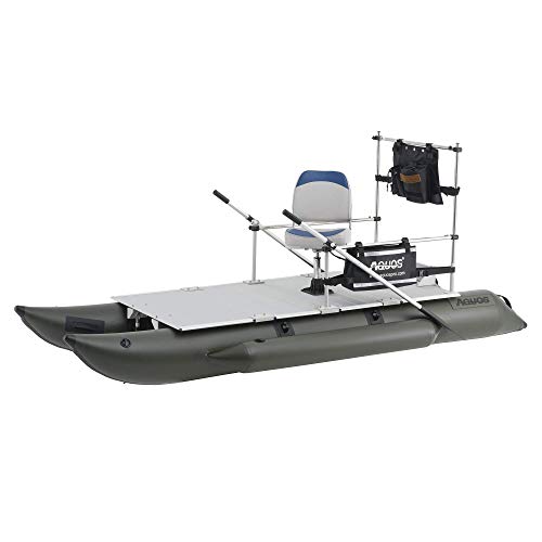 AQUOS 11.5ft / 12.5ft Heavy-Duty for Two Series Inflatable Pontoon Boat with Stainless Steel Guard Bar and Folding Seat for Fishing, Aluminum Floor Board, Transport Canada Approved