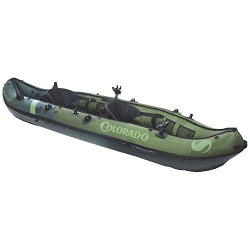 Sevylor Colorado 2-Person Inflatable Fishing Kayak, Complete with Paddle & Rod Holders, Adjustable Seats, and Carry Handle; Kayak Can Fit Trolling Motor