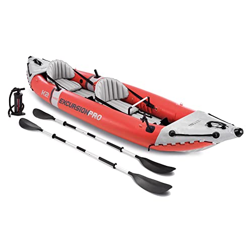 INTEX 68309EP Excursion Pro K2 Inflatable Kayak Set: Includes Deluxe 86in Kayak Paddles and High-Output Pump – SuperTough PVC – Adjustable Bucket Seat – 2-Person – 400lb Weight Capacity
