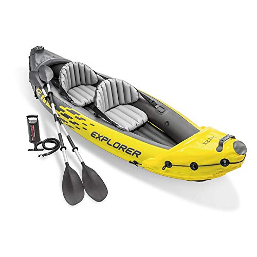 INTEX 68307EP Explorer K2 Inflatable Kayak Set: Includes Deluxe 86in Kayak Paddles and High-Output Pump – Adjustable Seats with Backrest – Removable Skeg – 2-Person – 400lb Weight Capacity