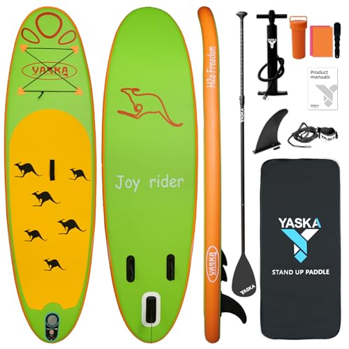 YASKA Kids Paddle Board Inflatable,8'10" x 30"x 6"Non-Slip Comfort Deck Inflatable Paddle Board for Kids，Stable Stand-Up Paddle Board (Green)