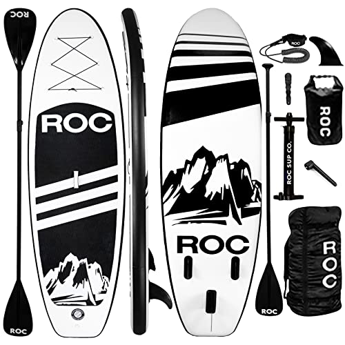 Roc Inflatable Stand Up Paddle Boards with Premium SUP Paddle Board Accessories, Wide Stable Design, Non-Slip Comfort Deck for Youth & Adults (Black, 10 FT)