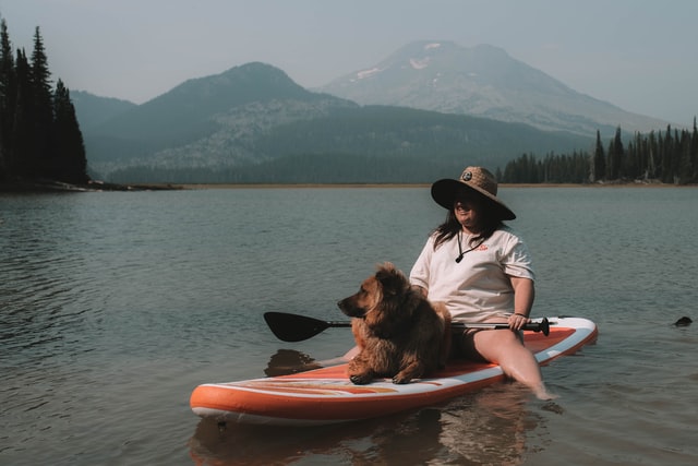 inflatable paddle board with dog